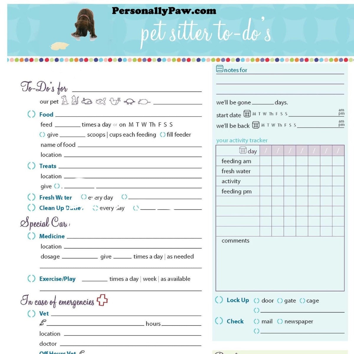 Pet Sitter To-Do Guide – Personally Paws for Free Printable Pet Sitter Checklist