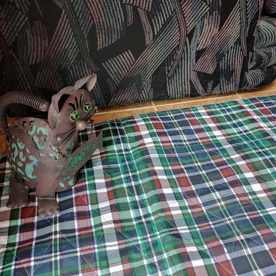 48x48 Blue Plaid Washable Puppy Potty Pee Pads
